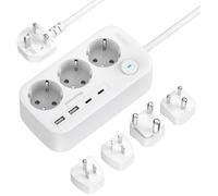 Adaptateur de Voyage International Multiprise 3 Prises avec 4 Ports USB (2 USB-C) Adaptateur de Prise avec câble 1 5m pour Europe