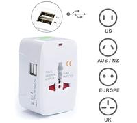 Adaptateur de Voyage International Prise Universel avec 2 ports USB (1A) Secteur 220V / 110V AU US EU