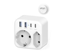 Adaptateur de Voyage Japonais, Adaptateur de Prise Japonaise avec USB-C et Double Prise, Adaptateur de Voyage 6 en 1 Schuko vers Type A pour Les États-Unis, la Thaïlande, la Chine et Le Canada
