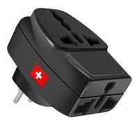 Akashi Adaptateur de voyage Prise Type J Suisse 3 sorties universelles Noir