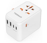 Adaptateur de voyage TESSAN, compatible dans le monde entier, adaptateur de voyage GaN 65W, chargeur rapide avec 2 ports USB et 3 ports USB-C, universel pour le Japon, l'Allemagne, les États-Unis, le
