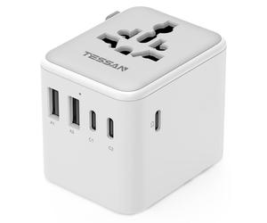 Adaptateur de voyage TESSAN, universel, avec 2 ports USB-A et 3 ports USB-C, adaptateur de prise universel pour les voyages internationaux, compatible avec les prises des États-Unis, du Royaume-Uni, d