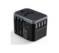 Adaptateur de voyage tout-en-un avec 4 ports USB 5,6 A et 1 port USB-C, adaptateur de prise universel givré (France vers Royaume-Uni, États-Unis)