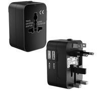 Adaptateur de voyage universel - 2 Ports USB - Prises EU, UK, US, AUS - Noir - Plastique