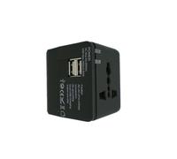 Adaptateur de voyage universel avec 2 ports USB, idéal pour charger plusieurs appareils partout dans le monde. Parfait pour les voyageurs fréquents.