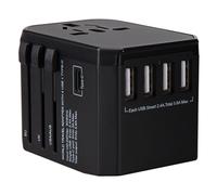 Adaptateur de voyage universel avec 4 ports USB, chargeur mural secteur, 1 port USB-C, 1 prise universelle, ports USB-A et USB-C pour une utilisation