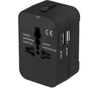 Adaptateur de voyage universel avec deux ports USB, compatible avec le Japon, la Chine, le Canada, les États-Unis, l'UE, le Royaume-Uni, le Royaume-Uni et 15 autres pays, idéal pour Noël (noir)
