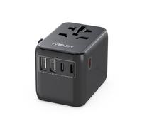 Adaptateur de Voyage Universel MINIX, Adaptateur de Prise d'alimentation Internationale Max 35 W 3 USB C 2 USB A, Chargeur Mural Mondial Tout-en-Un pour Les États-Unis, l'UE, Le Royaume-Uni, l'UA