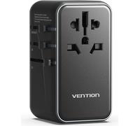 Adaptateur de voyage universel Vention 100 W GaN avec chargeur, 1 port USB-A et 3 ports USB-C, noir