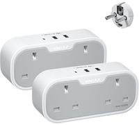 Adaptateur de voyage VK pour l'Europe, avec prise de terre, équipé de 2 ports USB et 1 port USB-C