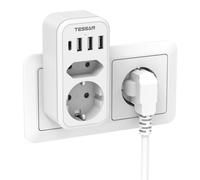 Adaptateur double pour prise de courant, multiprise USB-C TESSAN, adaptateur de prise avec 2 prises et 4 ports USB, multiprise compatible avec les téléphones, blanc