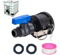 Adaptateur fourre-tout IBC pour verrou à came de 5,1 cm pour réservoir fourre-tout IBC de 275 à 330 gallons, filetage mâle de 1,9 cm, avec vanne à boisseau sphérique d'arrêt, joint en caoutchouc