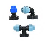 Adaptateur IBC S60 x 20mm 25mm 32mm, Connecteur de Tube PE Coudé Mathiateur d'Eau Raccord de Tuyau en Plastique pour l'Irrigation de la Ferme 32MM-A