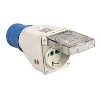 Adaptateur industriel fiche : 2P + T 16 A CEE Bleu - IP44. Prise : 2P + T 16 A Schuko - IP44.
