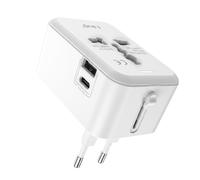 Adaptateur Multiprise International Universel 2000W avec 1 USB et USB-C LinQ Blanc
