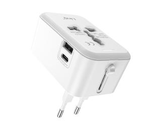 Adaptateur Multiprise International Universel 2000W avec 1 USB et USB-C LinQ Blanc