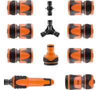 Adaptateur pour tuyau d'arrosage - 11 pièces - Set de raccords pour tuyau - Pièce en Y, arrêt d'eau & embout de pulvérisation - Pour tuyaux d'arrosage 1/2" et 3/4" - Arrosage