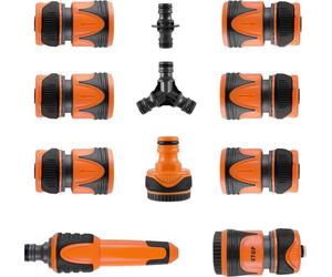Adaptateur pour tuyau d'arrosage - 11 pièces - Set de raccords pour tuyau - Pièce en Y, arrêt d'eau & embout de pulvérisation - Pour tuyaux d'arrosage 1/2" et 3/4" - Arrosage