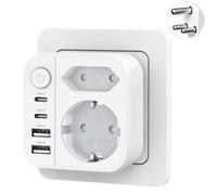 Adaptateur prise Afrique du Sud 6 en 1 Type M - 2 USB A, 2 USB C charge rapide 4000W 16A PC ignifugé compact