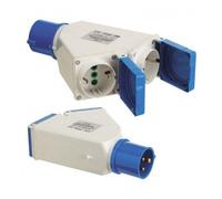 Adaptateur prise industrielle Cetac-schuko double 2p à couvercle