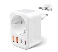 Adaptateur Prise Italien avec 1 Prise CA, 2 Ports USB-A et 2 Ports USB-C (3,4 A) Adaptateur de Prise de Voyage de Type L FR vers IT pour l'Uruguay, Le Chili, l'Éthiopie, l'Italie, la Libye, la Syrie