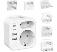 Adaptateur Prise Universelle,Adaptateur de Voyagevers USA/UK/Europe,Adaptateur International de Type A/C/B/G/I/M avec 4 Ports(Blanc)