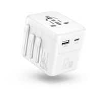 Adaptateur Prise Universelle Voyage 12W, Adaptateur Universel de Voyage avec USB-C et USB-A, Prise Internationale Multi Pays pour Royaume-Uni, USA, Europe, Australie et Japon