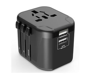 Adaptateur prise voyage universel international - 2 ports USB - compatible tous pays - Noir - Dio