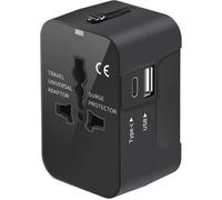 Adaptateur Prise Voyage Universelle, avec USB C, Adaptateur Universel France vers US EU UK Allemagne Australie Chine Japon, Noir