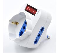 Adaptateur Rotatif Blanc, 2 Prises Italiennes 10/16 A et 1 Prise Schuko 10/16 A, fiche rotative 16 A avec Interrupteur, Compact