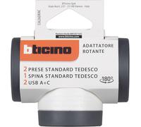 Adaptateur rotatif Bticino 180° S3626DRAC, 2 prises Schuko 16 A + USB-A + USB-C 15 W, 3 500 W
