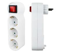 Adaptateur secteur 3 prises avec interrupteur, 1 prise Schuko (16 A/230 V) et 2 x Euro (2,5 A/230 V), 2 Stücke, max 3680 W, blanc
