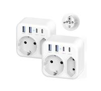 Adaptateur secteur avec 2 ports USB Type-C, ANVODE, multiprise avec 4 ports USB et 2 prises secteur, adaptateur double sans fil pour la maison, le bureau et les voyages, lot de 2