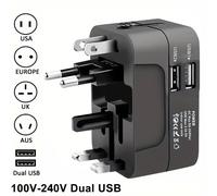 Adaptateur secteur universel avec deux ports de charge USB, prises de voyage universelles, adaptateur secteur EU-US Black