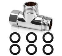 Adaptateur T en laiton 3 voies pour systèmes de canalisations d'eau, raccord d'entrée et de sortie G1/2 avec 6 rondelles, vanne de dérivation chromée pour douche, cuisine, salle de bain plomberie