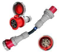 Adaptateur triphasé fiche 63A 5 broches vers prise 63A 4 broches 0,5m