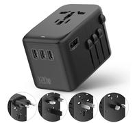 Adaptateur Voyage 120W Chargeur, GaN Adaptateur Universel de Voyage avec 1 USB-A, 4 USB-C and 1 PD à Charge Rapide de 100W, Adaptateur Prise Tout-en-Un pour EU, USA, UK, Japon