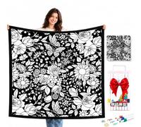 ADASTONE Couverture à colorier - 150 x 125 cm - Avec 12 marqueurs de couleur - Couverture à peindre en velours - Lavable - Pour enfants - Kit de bricolage et décoration d'intérieur pour projets d'art