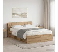 Adaxibro Cadre de lit avec espace de rangement, chêne Artisan, 135 x 190 cm, cadre en bois avec sommier à lattes, tête de lit moderne, coffre de lit à tiroirs pour chambre à coucher et chambre d'amis