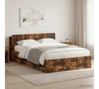 Adaxibro Cadre de lit avec espace de rangement, chêne fumé, 135 x 190 cm, sommier à lattes avec tiroir et coffre de lit, système de rangement moderne pour chambre à coucher