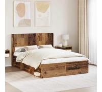 Adaxibro Cadre de lit avec espace de rangement et tête de lit en bois vieilli, 135 x 190 cm, matériau en bois et contreplaqué, meuble de chambre moderne avec coffre de lit et système de rangement