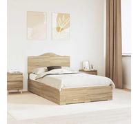 Adaxibro Cadre de lit avec tête de lit en chêne Sonoma - 135 x 190 cm - En bois stable - Cadre de lit moderne avec espace de rangement - Tiroir et coffre de lit pour chambre à coucher et chambre