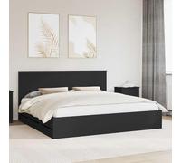 Adaxibro Cadre de lit avec tiroirs en bois noir, 200 x 200 cm, avec sommier à lattes et tête de lit, espace de rangement pour chambre à coucher, chambre d'amis et chambre d'enfant, robuste et pratique