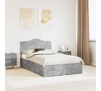 Adaxibro Cadre de lit avec tiroirs - Gris béton - 135 x 190 cm - En bois - Cadre de lit avec tête de lit - Compatible avec sommier à lattes, espace de rangement et coffre de lit pour chambre à coucher
