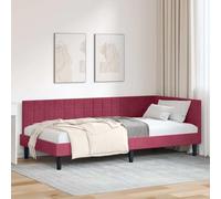 Adaxibro Cadre de lit d'angle avec tête de lit Bordeaux 90 x 190 cm Housse en velours Canapé lit en forme de L avec sommier à lattes et espace de rangement pour chambre d'amis, chambre à coucher