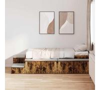 Adaxibro Cadre de lit de rangement en chêne fumé 90 cm avec sommier à lattes, espace de rangement pour lit simple, matelas 90 x 190 cm, lit moderne pour adolescent avec portes à charnières