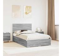 Adaxibro Cadre de lit en bois Sonoma gris 135 x 190 cm avec sommier à lattes et coffre de lit, lit moderne pour chambre à coucher avec tête de lit, espace de rangement et montage facile pour chambre