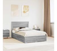 Adaxibro Cadre de lit en bois Sonoma gris 135 x 190 cm avec sommier à lattes et coffre de lit, tête de lit pour chambre à coucher, chambre d'amis, espace de couchage stable avec espace de rangement