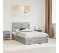 Adaxibro Cadre de lit en bois Sonoma gris 135 x 190 cm avec tête de lit et coffre de lit intégré, espace de rangement pour chambre à coucher et chambre d'amis, sommier à lattes, montage facile
