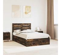 Adaxibro Cadre de lit en chêne fumé en bois d'ingénieur 135 x 190 cm avec sommier à lattes et coffre de lit, lit moderne pour chambre à coucher avec tête de lit